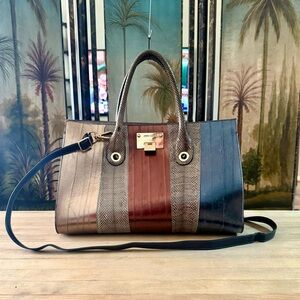 Jimmy Choo Embossed Snakeskin Leather Riley Multicolored Crossbody Tote Bag